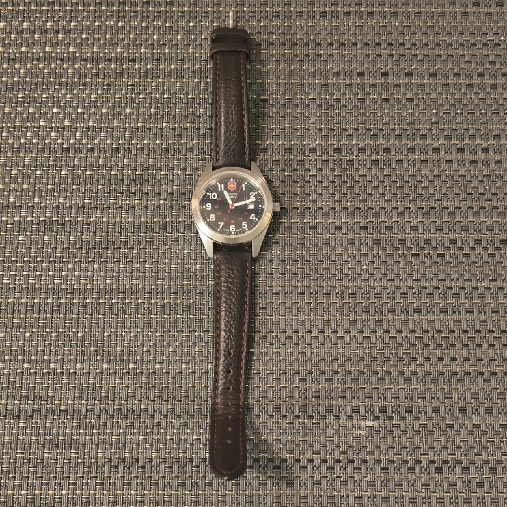 Victorinox Swiss Army Black and Silver Women's Watch With Brown Leather Band